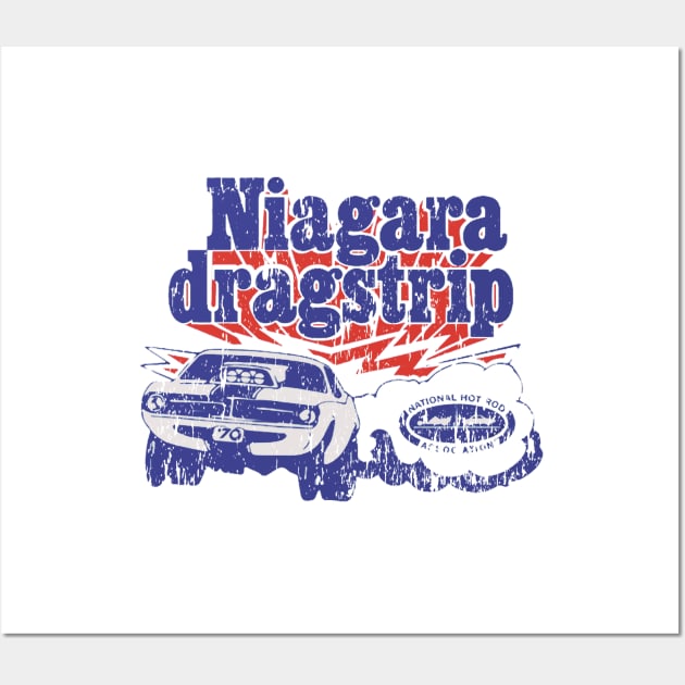 Vintage Niagara Dragstrip - Distressed burnout look - Blue print Wall Art by retropetrol